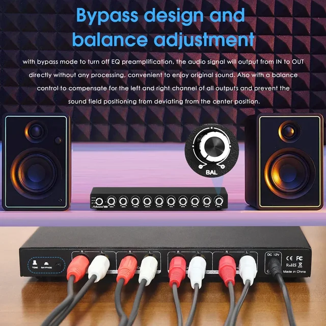 Nobsound HiFi EQ9 Preamplificatore EQ stereo a 9 bande Preamplificatore analogico Equalizzatore Processore audio per casa/auto 3