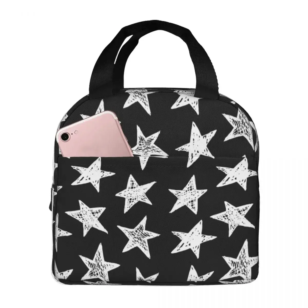 

Star Pattern Lunch Bag Portable Insulated Canvas Cooler Bags Thermal Picnic Lunch Box for Women Kids