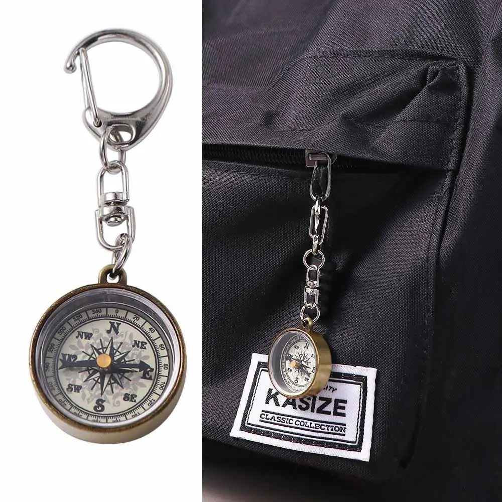 1pc Mini Compass Vintage Survival Zinc Alloy Pocket Compass With Key Ring Camping Keychain Trekking Navigation Tools mini compass