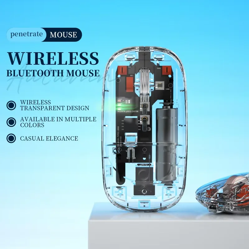 Transparent Wireless Mouse Three Modes 2.4G Bluetooth Rechargeable Mouse Luminous Light Computer Game Mice for PC Laptop
