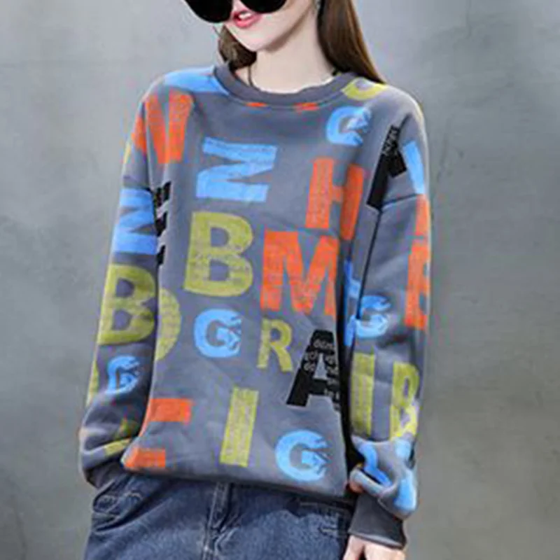 Fashion Loose Printed Letter Asymmetrical T-Shirt Female Clothing 2023 Autumn New Oversized Casual Pullovers Korean Tee Shirt
