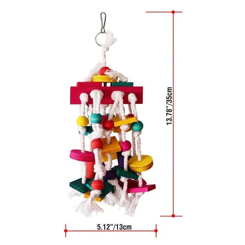 1Pc Bird Toy Funny Wooden Blocks Parrot Chewing Toys Parrots Hanging Chewing Rope Swing Colorful Parrots Chewing Training Tool 6