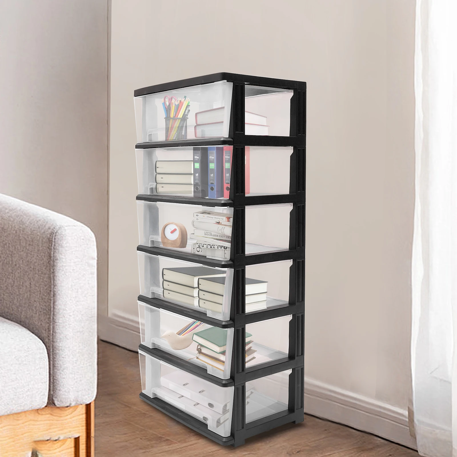 6 Tier Stackable Storage Drawer Rolling Storage Cart Plastic Drawer Organizer File Storage Cabinet for Office sundries stackable plastic storage container school supplies desk office organizer bins storage holder desktop pencil pen holder