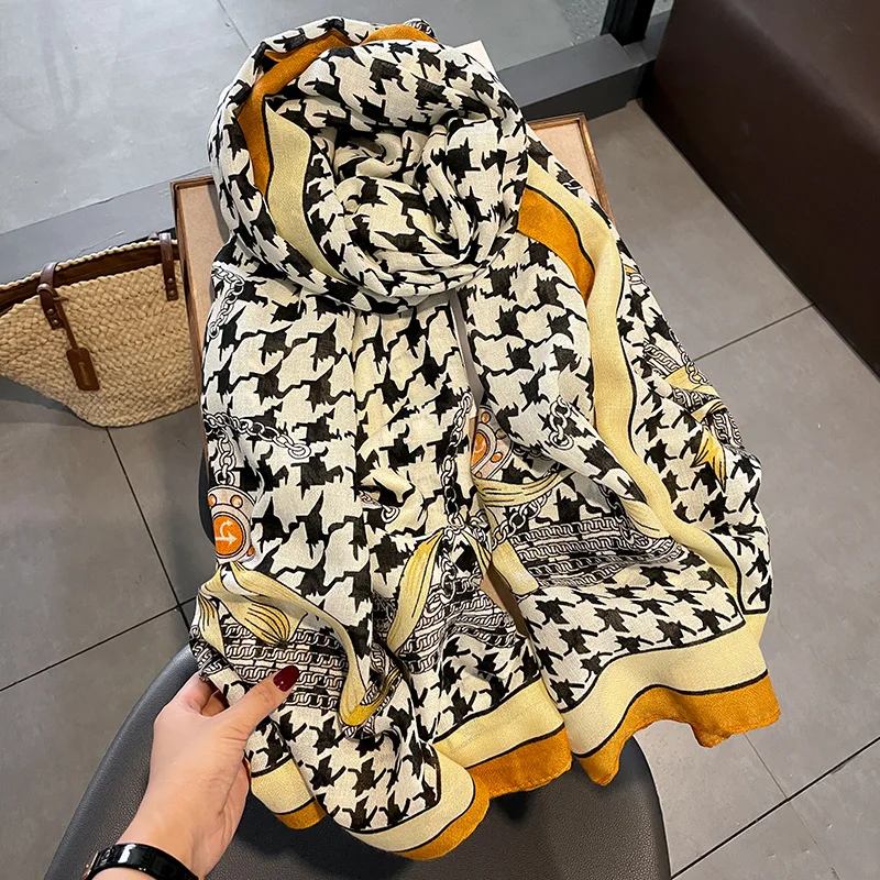 

Fashion 180X90CM Lattice Scarves Winter Popular Design Muslim Scarf Women Luxury Print Beach Shawls New Cotton And Flax Bandanna