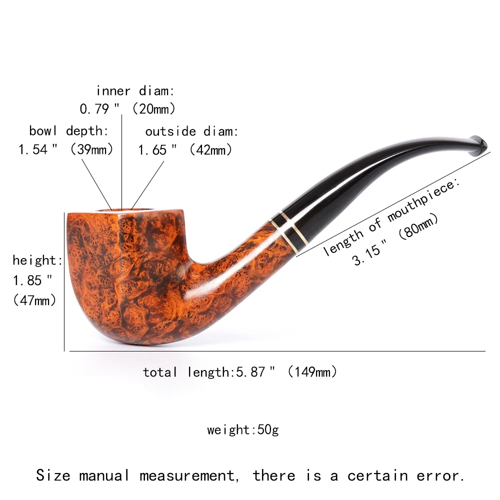 JIBILL 헤더 목재 담배 파이프, 가황 파이프 입구, 3mm 파이프 채널, 프리스타일 파이프 보울, 내경 20mm, 아버지 날 선물