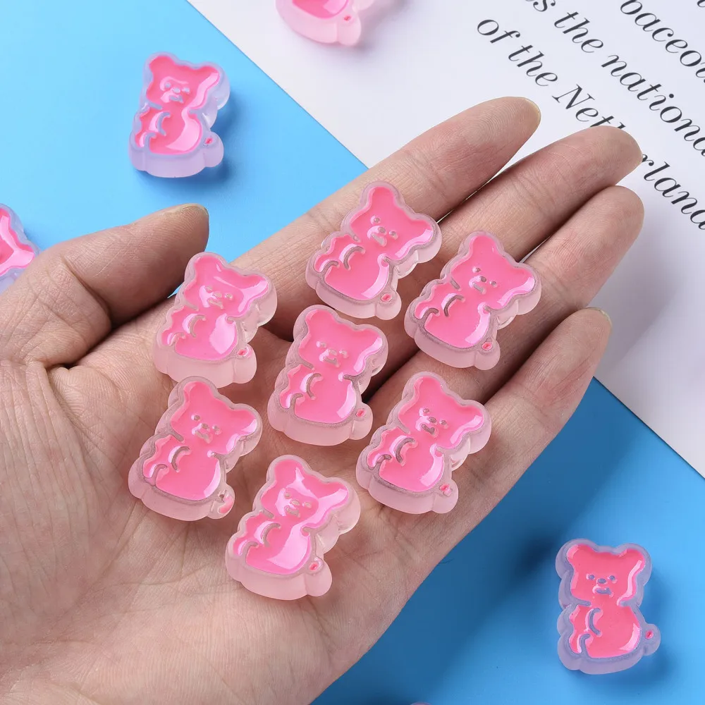 100pc Transparent Acrylic Beads with Enamel Frosted Bear Pink 26.5x20x9mm Hole: 3mm