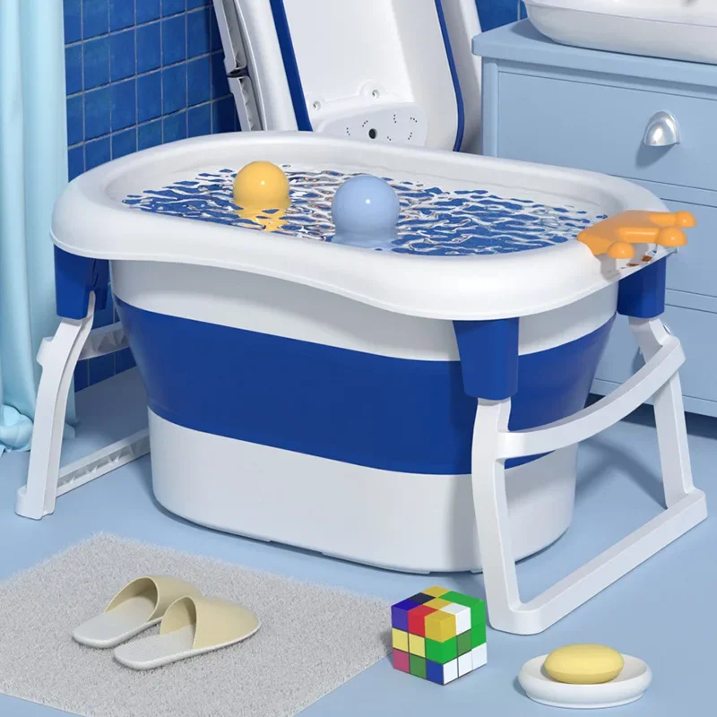Bañera grande de doble uso para bebé, práctico lavabo plegable, barril de baño de carga estable para niños