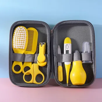 8 pezzi borsa EVA kit per la cura della salute del bambino spazzola a setole morbide tagliaunghie pettine kit per toelettatura neonato termometro materiale di sicurezza