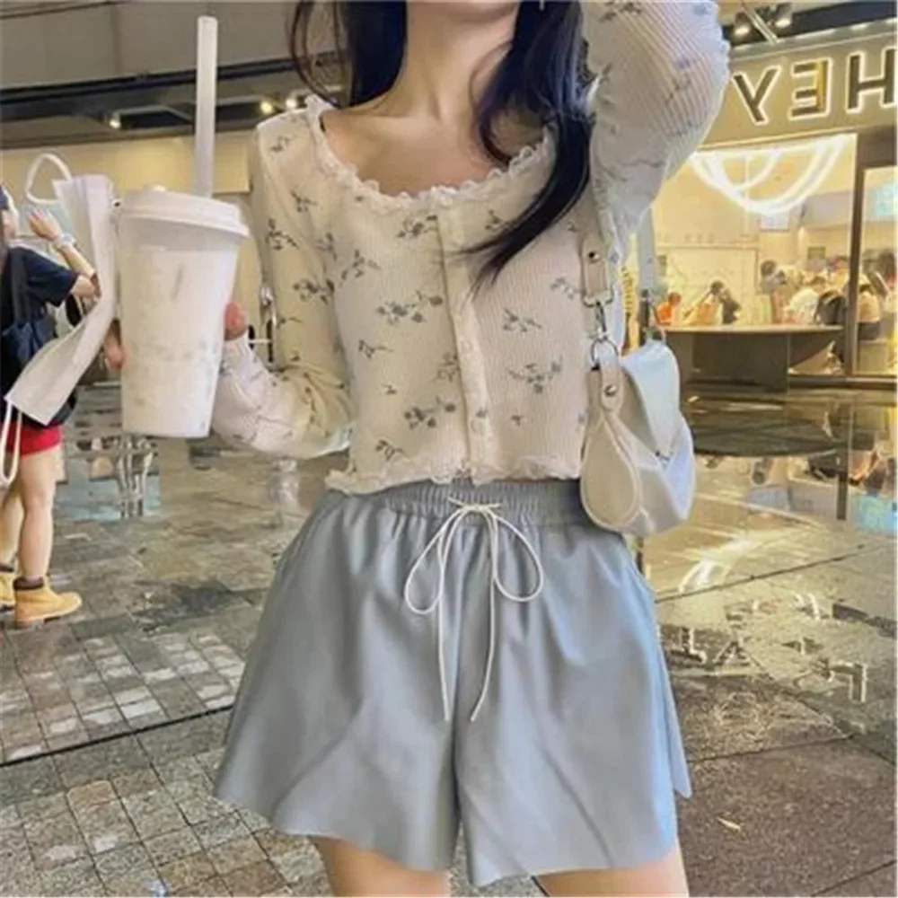 여성용 귀여운 크롭탑 디자인 패치워크 레이스 꽃 가디건, 부드러운 학생 올매치 레트로 싱글 브레스트, 한국 스타일