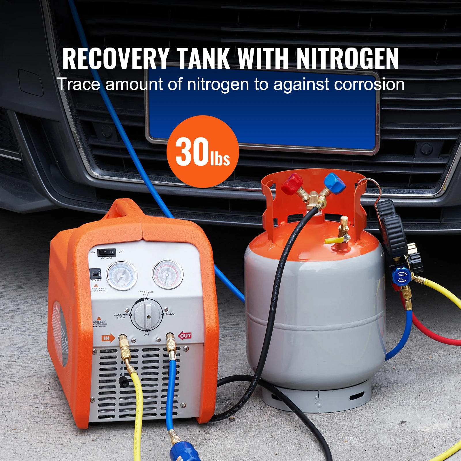 30 lb Refrigerant Recovery Tank 400 psi Portable Cylinder Tank with Y-Valve for Liquid/Vapor Recovery Can for R22/R134A