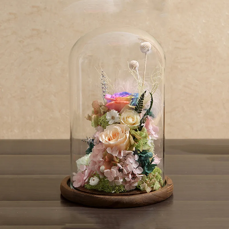 10*25cm Big Size Transparent Glass Dome Vase Home Decoration Antique Base Cover DIY Friend Birthday Gift Wedding Live Prop 2