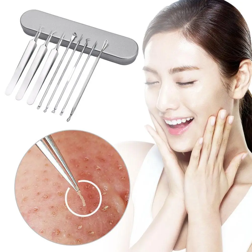 

8Pcs Stainless Steel Acne Blackhead Removal Kit Acne Blemish Pimple Extractor Remover Needles Face Skin Care Cleaning Tools