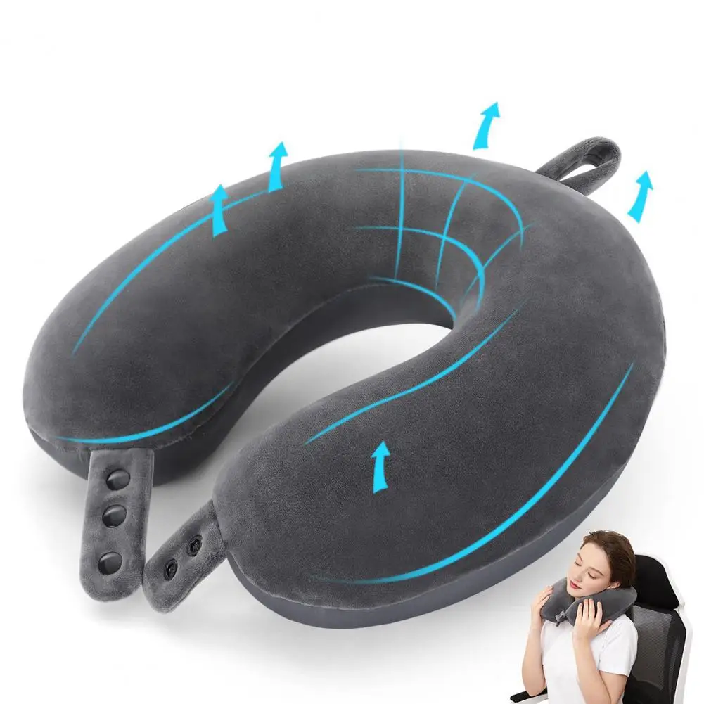 Memory Foam U-Shaped Pillow with Hidden Zipper Wear Resistant Friendly to Skin Ergonomic Design Solid Color Neck Support Travel 4