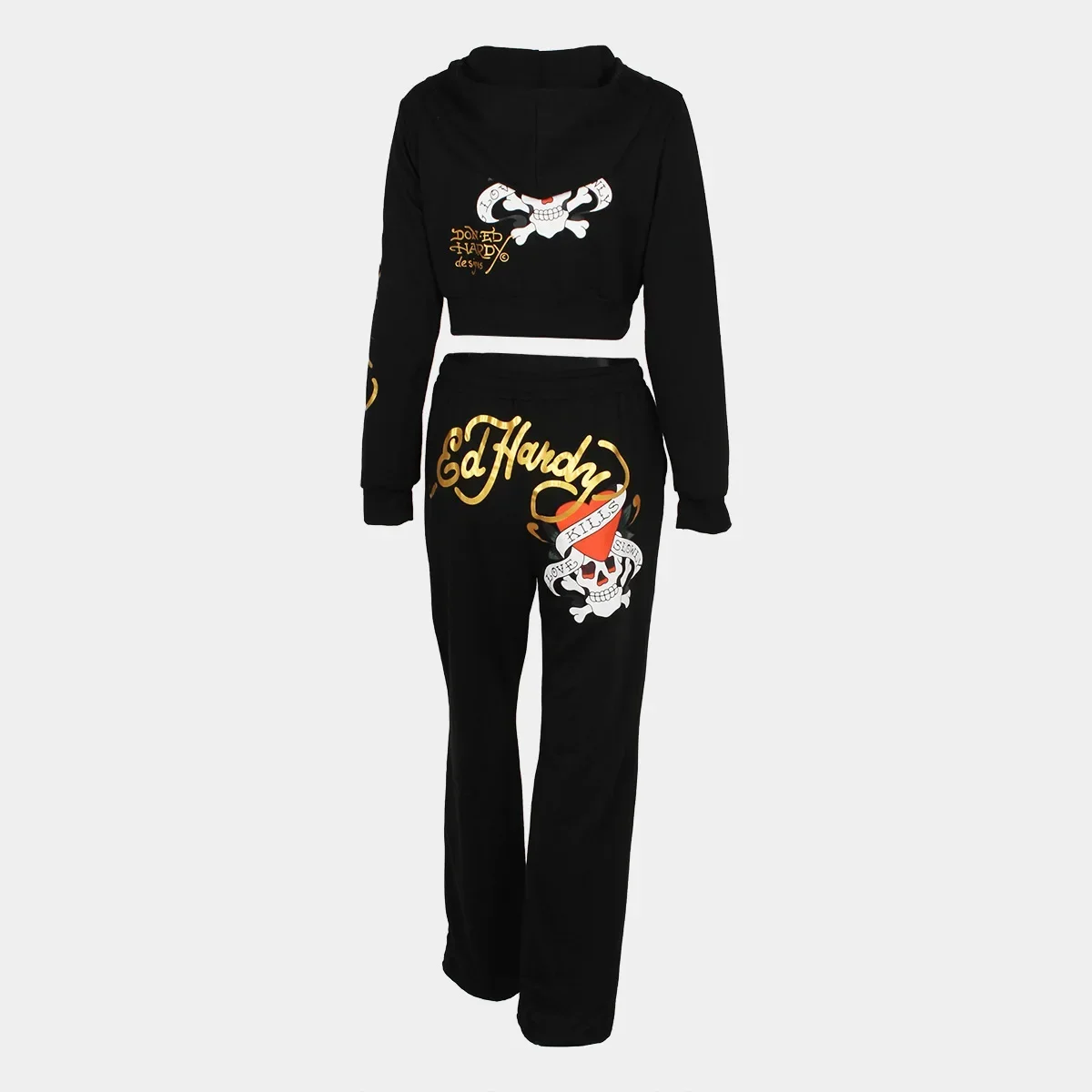 Bangniweigou Skull Love Print Zipper Short Cardigan + High Waist Straight Leg Pants Two Piece Set Women Tracksuit Autumn Winter 6