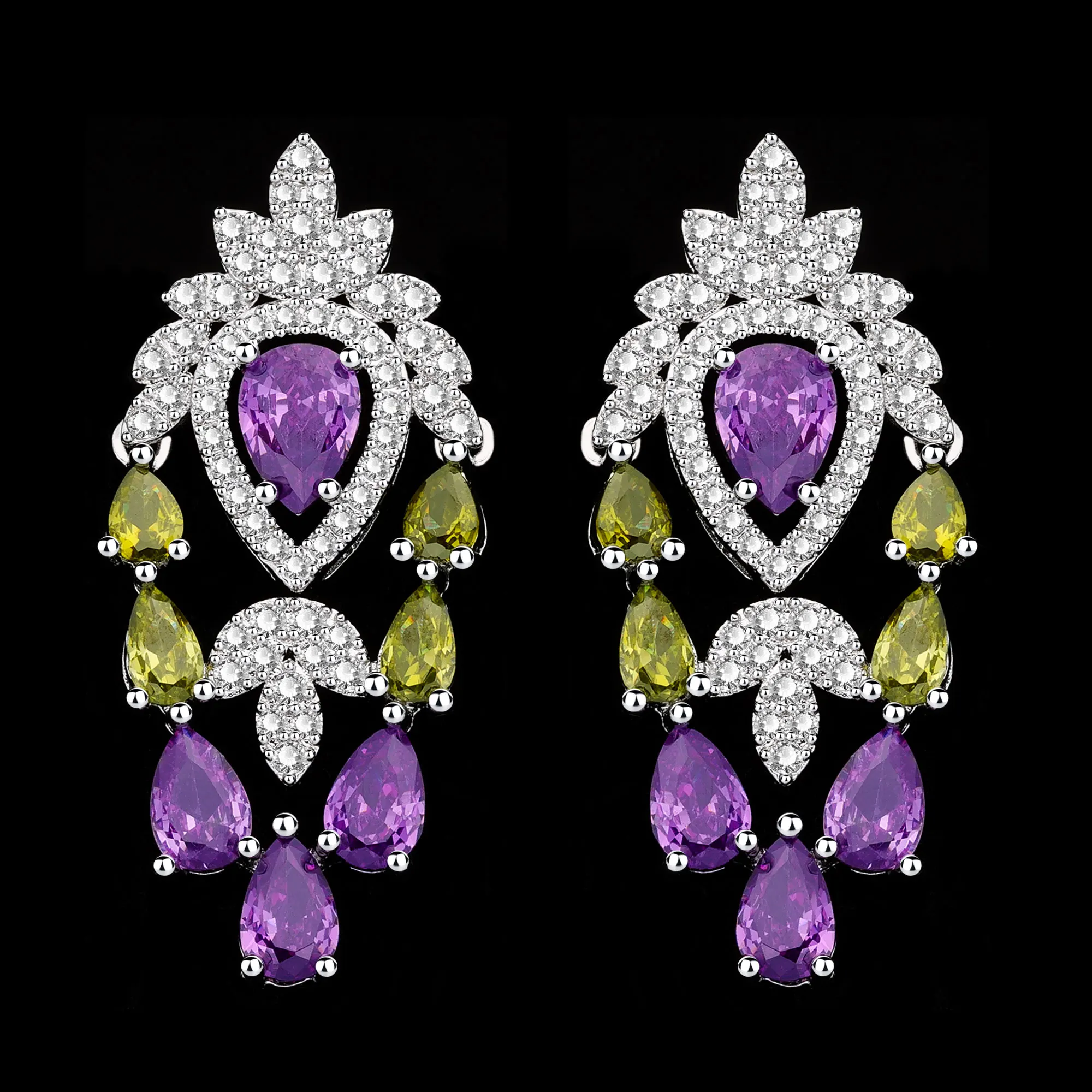 2024 Luxury Purple Cubic Zirconia Women Jewelry Set Gift Colorful 4-piece Bridal Necklace Set S397cae51dc074844b179561de0f9fb14V