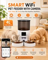 Timed Auto Pet Feeder 4L WiFi Smart Portion Control Dog Cat Food Dispenser With 2-Way Splitter And Double Bowls 6