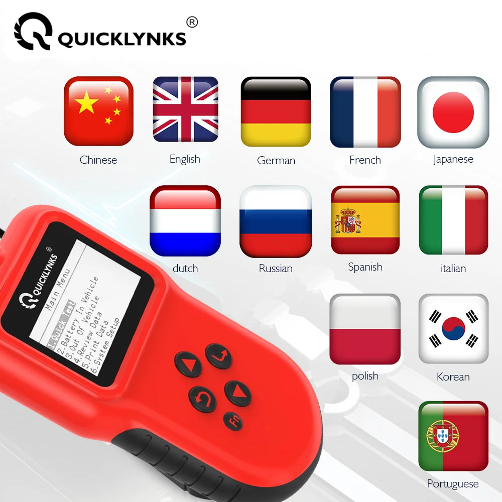 QUICKLYNKS BA106 Car Battery Tester 12V 100-2000CCA Cranking Charging Circut Tester Battery Analyzer 6/12 Volts Battery Tools