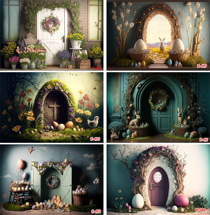 

Spring Backdrop Easter Eggs and Flowers Wall Indoor Child Portrait Photography Background Photo Studio Photocall Props