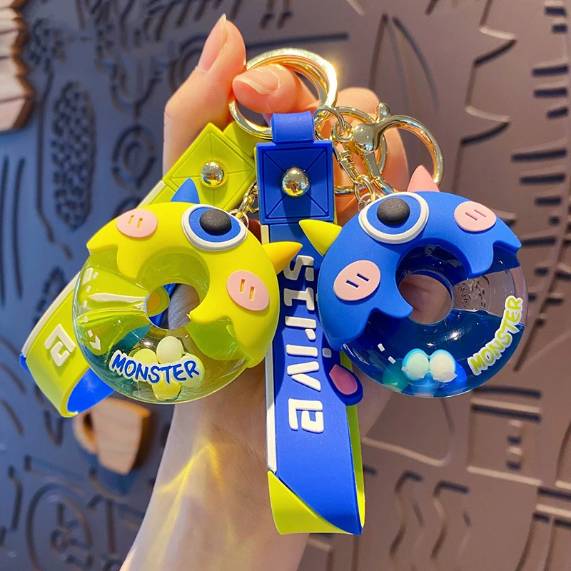 Cartoon Blue In Oil Yellow Pink Corner Little Monster Donut Portachiavi Cute Floating Monster Egg Liquid Portachiavi Bag Pendant