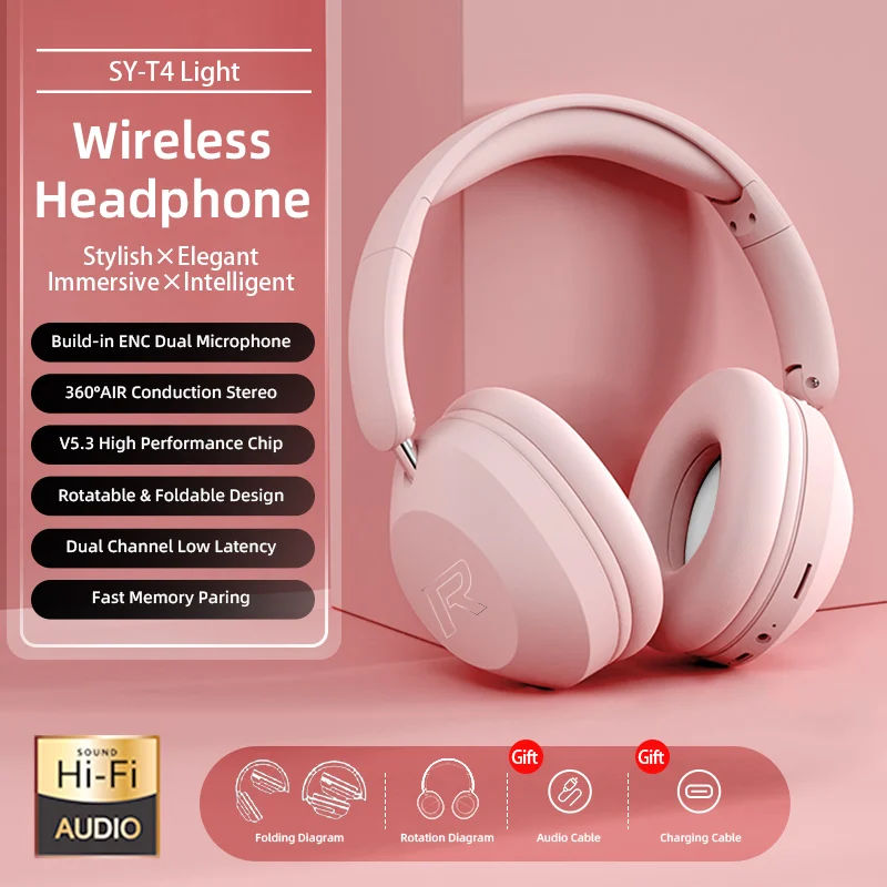 

SY-T4 Head-mounted Wireless Bluetooth 5.3 Headphones Built-in Dual Mic Foldable Rotatable Music Game Headset Support TF Cards