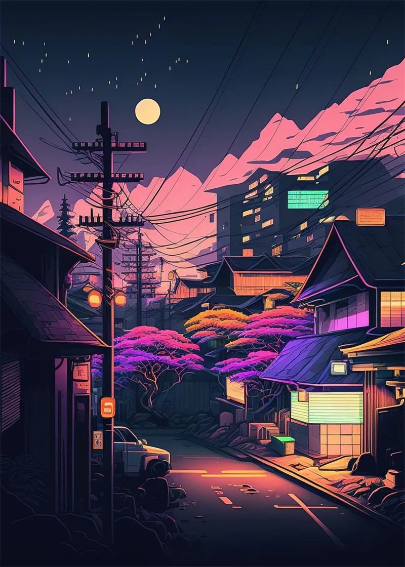 thumbnail image 1 of Póster de paisaje urbano de Tokio de Japón, neón pop, impresiones estéticas, paisajes naturales, cómics de anime, arte de pared, impresión en lienzo, decoración del hogar, 1 of 5