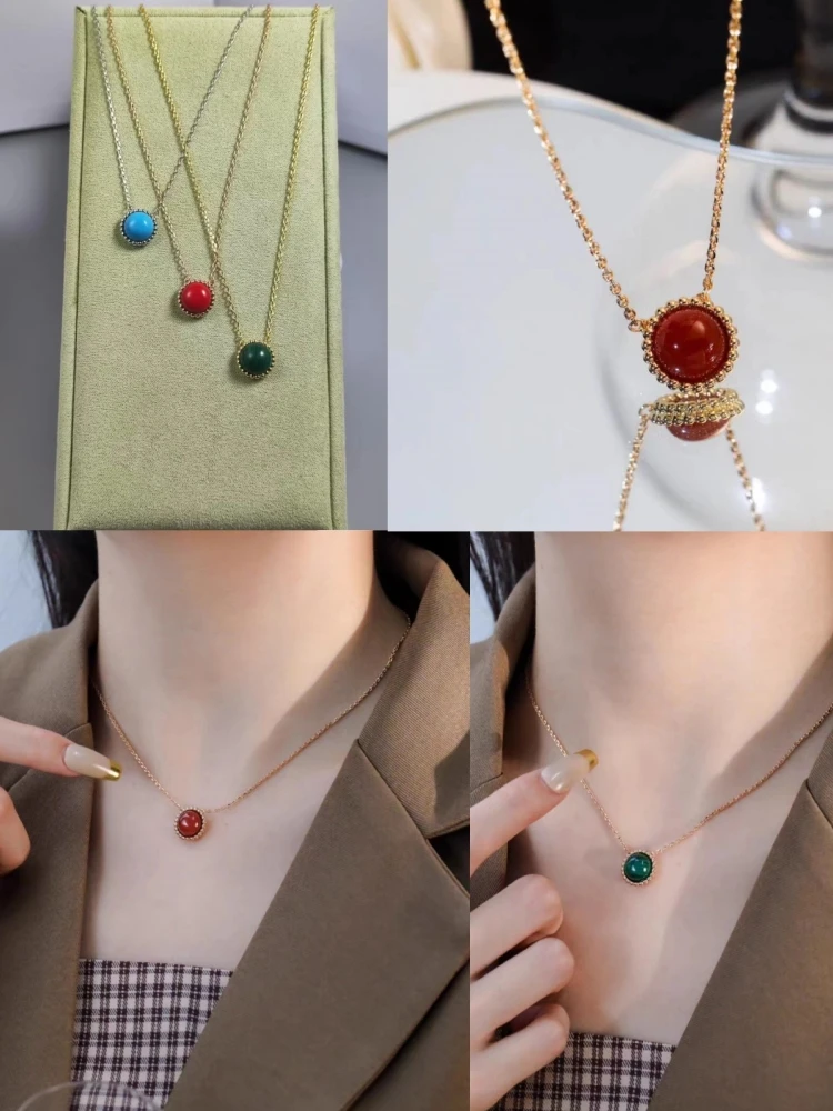 

European and American high-end round gemstone candy necklace 925 silver light luxury women's fashion brand jewelry gift