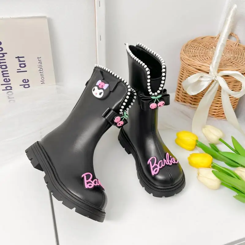 

Милые сапоги для девочек Kawaii Sanrioed Kuromi с героями мультфильмов модные осенне-зимние детские длинные сапоги мартинсы в стиле принцессы Нескользящие