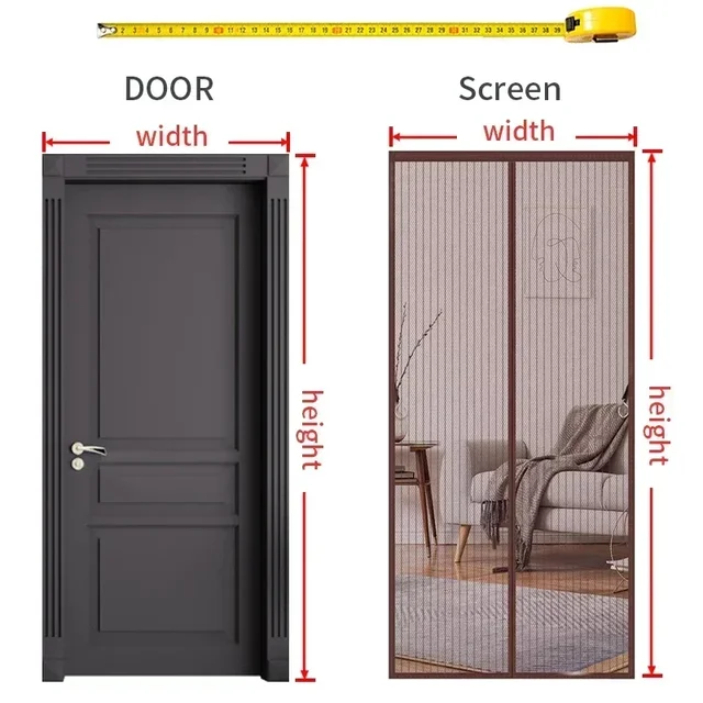 Écran de porte magnétique, taille personnalisée, moustiquaire, rideau, insectes volants, fermeture automatique, maille Invisible pour cuisine, salon intérieur 6