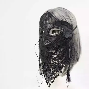 Beauty Mysterious Full Face Black Lace Veil Mask, Holiday Birthday Singing Party Internet Celebrity Dance Adult Mask 1