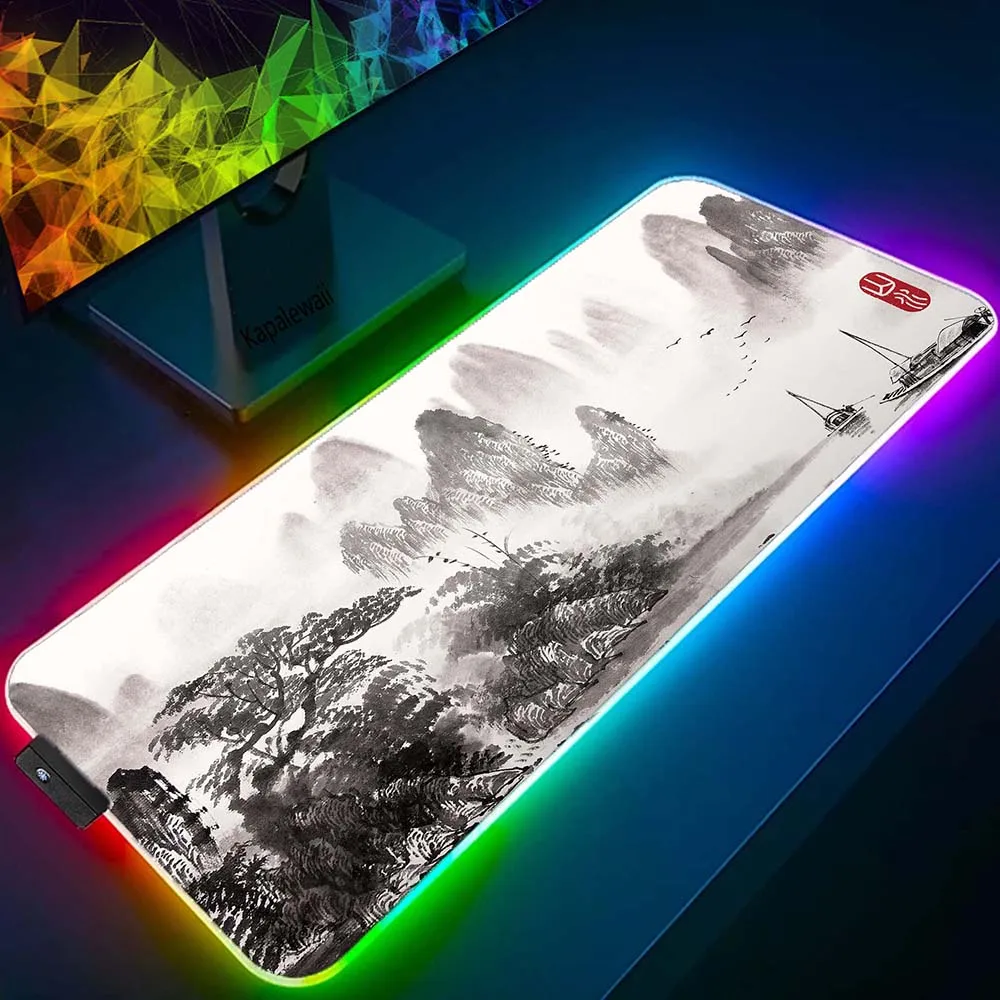 

Locking Edge Mouse Pads Keyboard Mat Mousemat LED Computer Mousepad 400x900mm RGB Chinese Style Large Mouse Pad Gaming MousePad