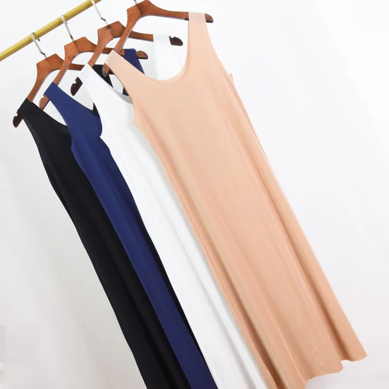 Full Slips Dresses Women Summer Ice Silk Cool Petticoat Underkirt Seamless Underwear M-5XL