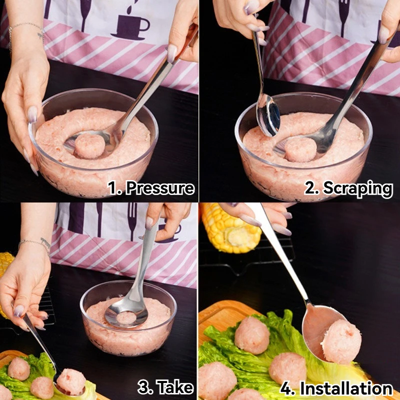 Stainless Steel Meatballs Spoon Non-stick Beef Fish Meatball Maker Manual Food Processorle Fish Balls Kitchen Meat Tools