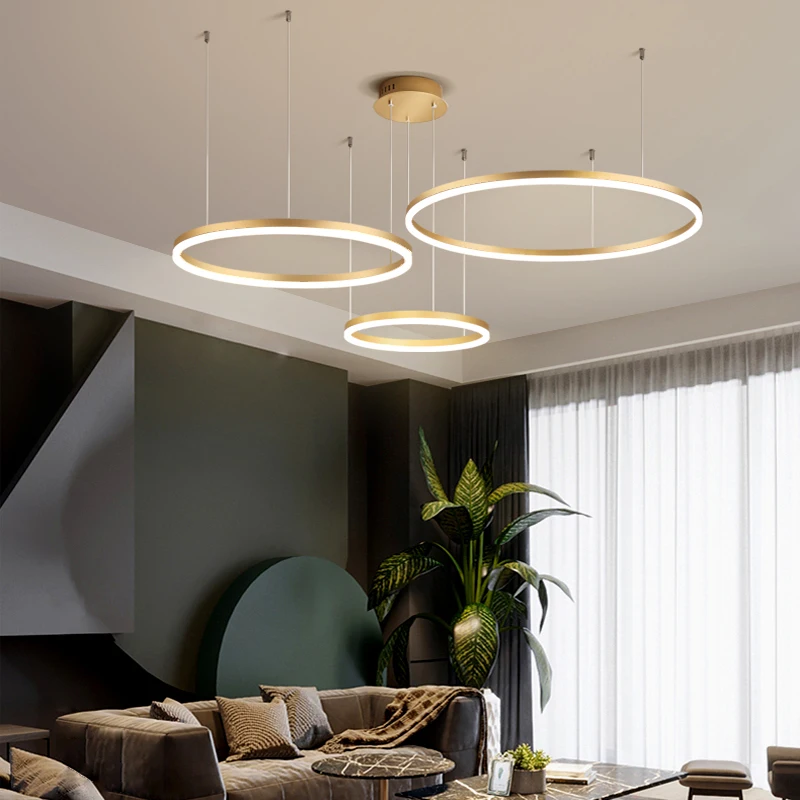 

Modern Led Chandelier Home Lighting Brushed Rings Ceiling Mounted Chandelier Lighting Hanging Lamp Gold&Coffee Color