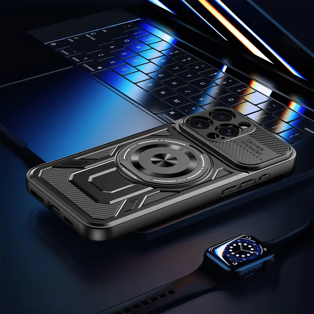 360° Magnetic Ring Stand Metal Case with Wireless Charging and Anti-Fall Protection