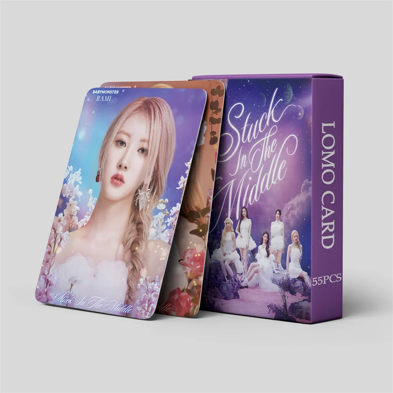 KPOP 베이비 몬스터 앨범, 중간 LOMO 카드, 라미 아현 하람 로라 파리타 치키타 루카 엽서, 사진 카드, 55 개/세트
