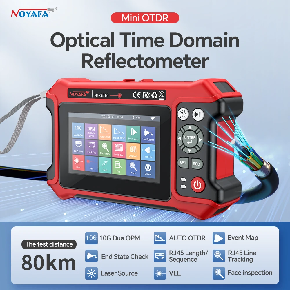 NOYAFA Mini OTDR Optic Reflectometer Active Fiber Live Tester 1310/1550nm 26dB VFL OLS OPM LED Event Map Ethernet Cable Tester
