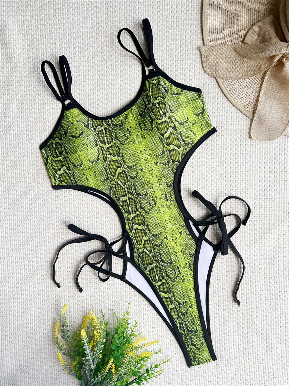 Green Snake Bikini Extreme String Monokini - Side View