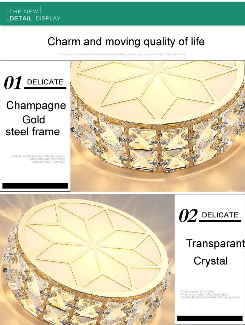 Modern Crystal Ceiling Light Living Room Hallway Round Ceiling Lamp Square Bedroom Stairs Vestibule Surface Mount Balcony Aisle