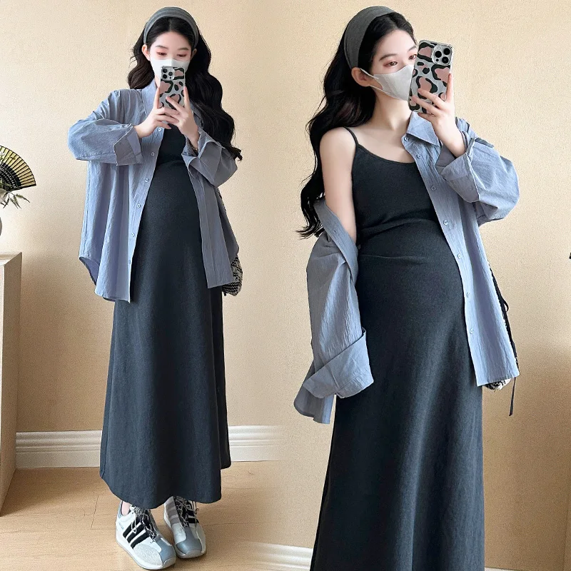 Spring New Sleeveless Dress + Korean Style Blouse Set Maternity Suits