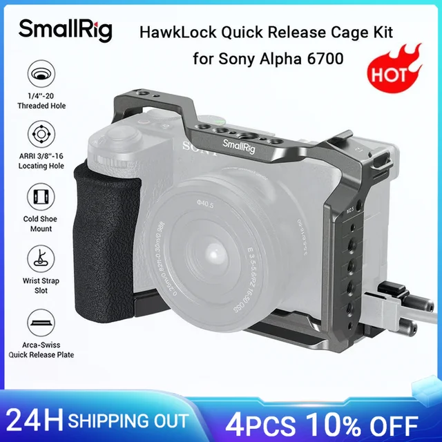 SmallRig A6700 Cage HawkLock Quick Release Cage Kit for Sony Alpha 6700 w Silicone Grip & Cable Clamp & Plate for Arca 5060