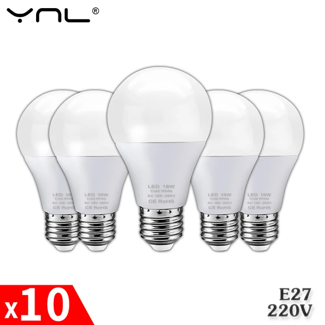 Bombilla LED E27 para el hogar, foco blanco frío/cálido, CA 220V, 18W, 15W,  12W, 9W