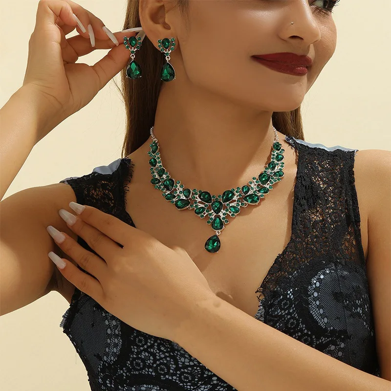 3Pcs Wedding Jewelry Set Imitation Rhinestone Crystal Ball Necklace Earrings Bridal Accessories For Women Luxury Minimalist