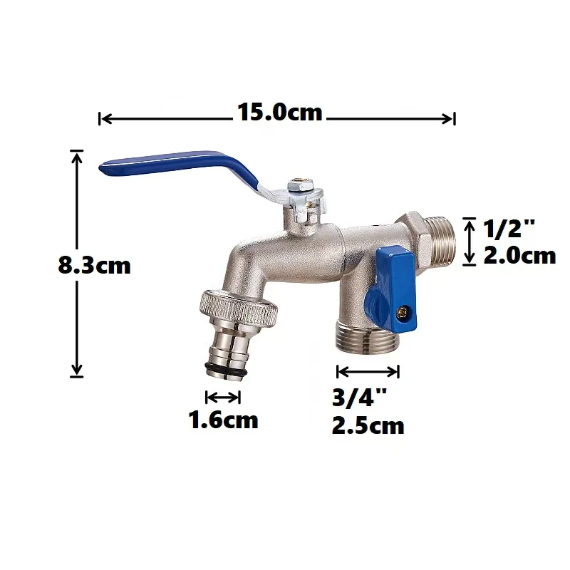 Horticultural Irrigation Dual Handle Dual Control Faucet Zinc Alloy Water Nozzle One Inlet and Two Outlets Double Nipple Faucet irrigation faucet garden irrigation nozzle