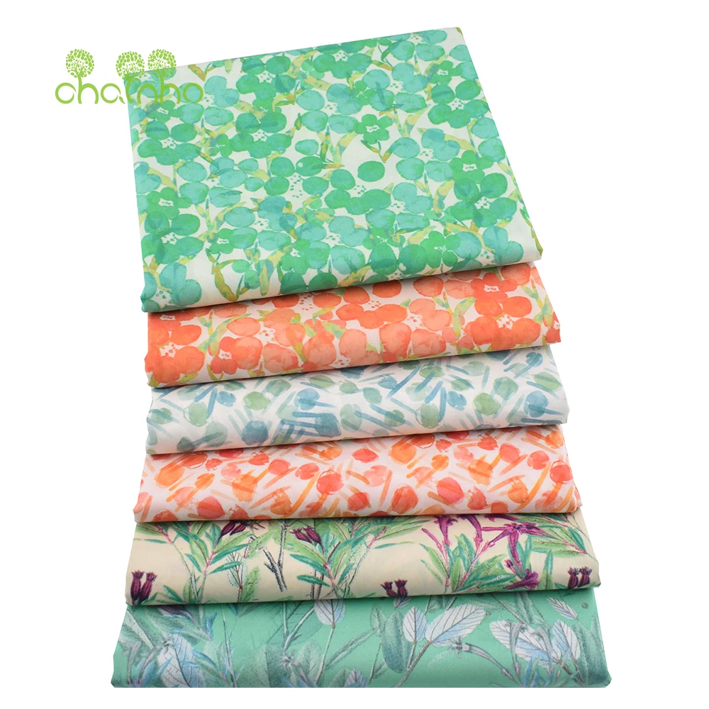 Chainho,Printed Plain Weave Poplin Cotton Fabric,DIY Sewing Quilting Material,Patchwork Cloth,Floral Series,3 Sizes,15PC153