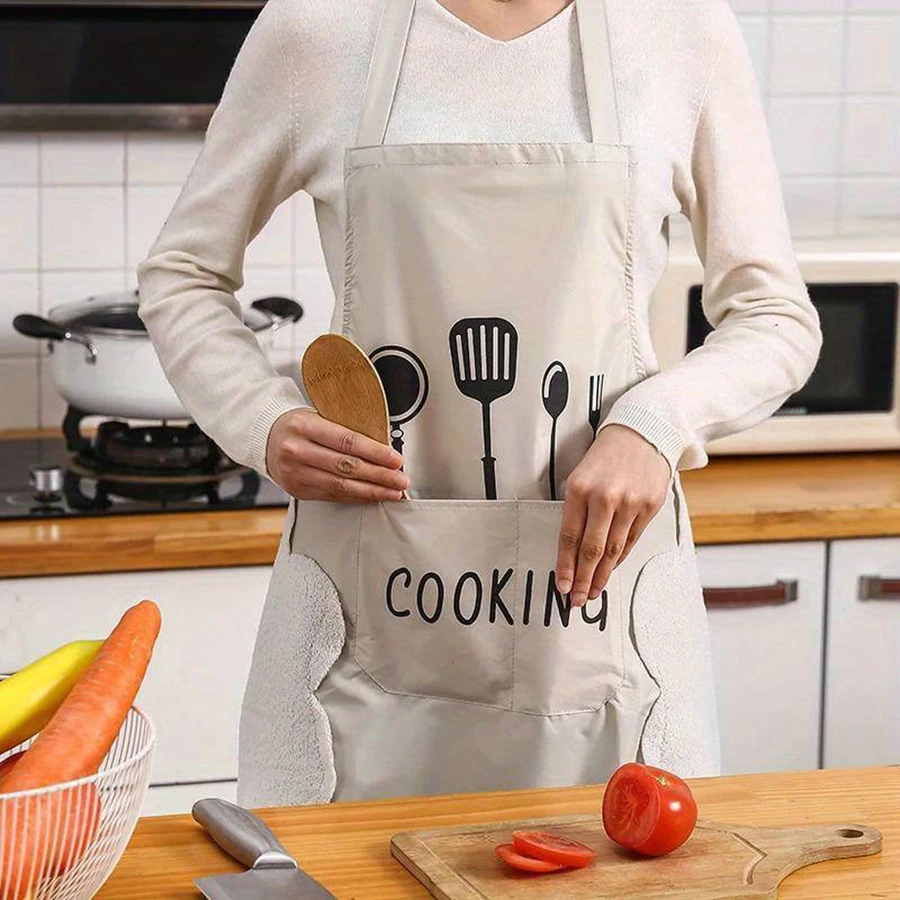 1pc modern minimalist letter COOKING apron with pockets hand wiping cloth kitchen dining room home uniform