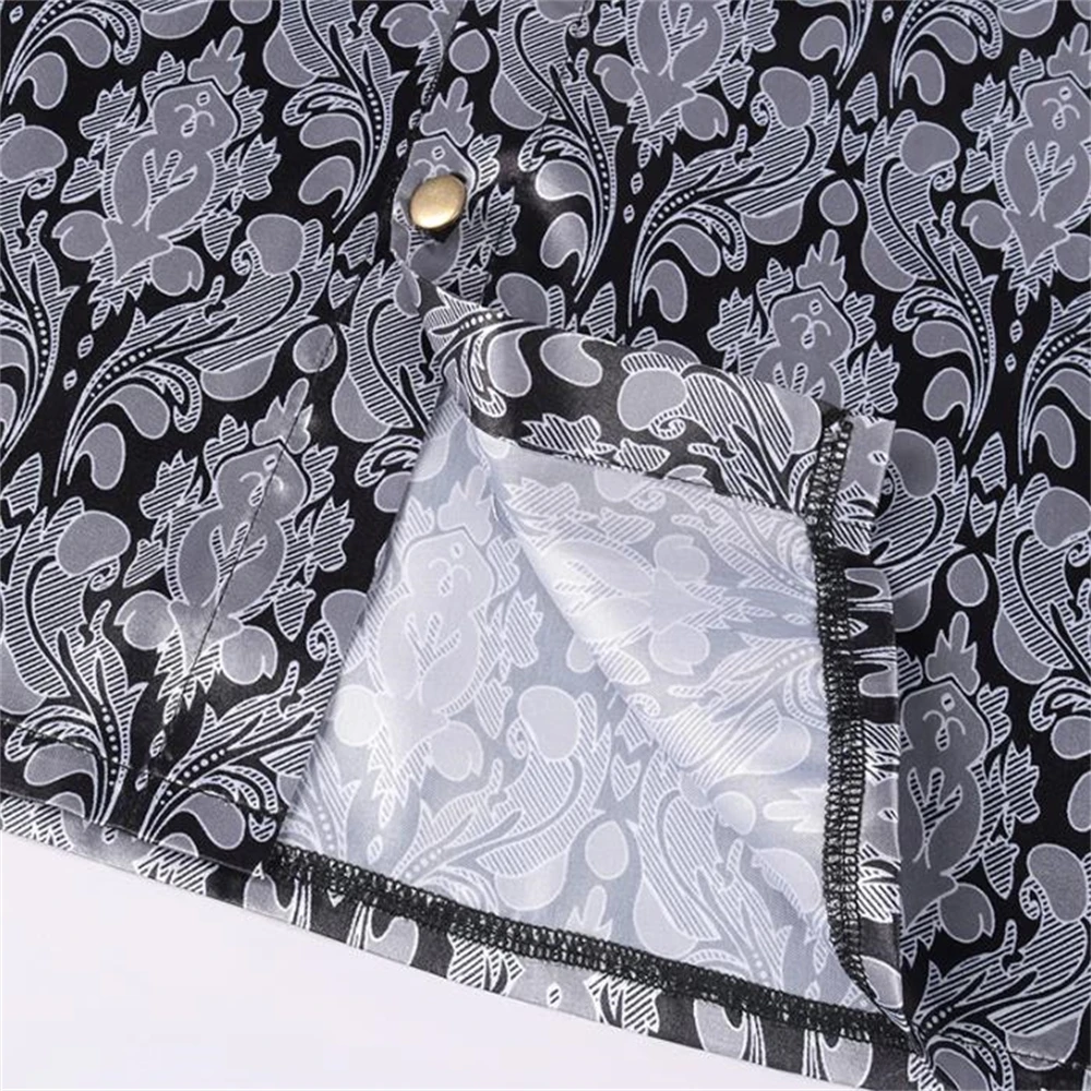 Black Gold Mens Silk Shirt Paisley Floral Long Sleeve Casual Shirts For Men Jacquard Male Business Party Wedding Dress Up Tops