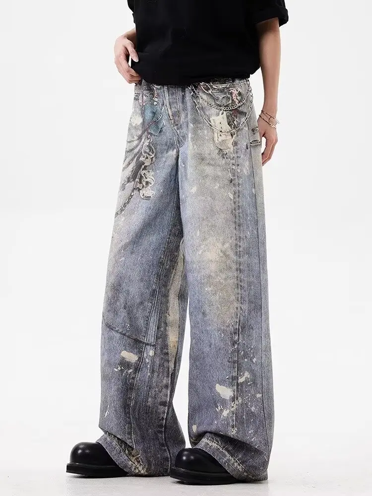 2024 Ropa Y2K Streetwear 3D Graphic Print Baggy Jeans Pants For Men 90S Vintage Clothes Straight Gothic Punk Old Denim Trousers 6