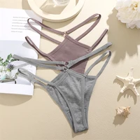 4Pcs Cotton Double Thin Belts Underwear for Women Sexy Low Waist Striped Thongs Ladies Soild Panties Breathable Lingerie 3