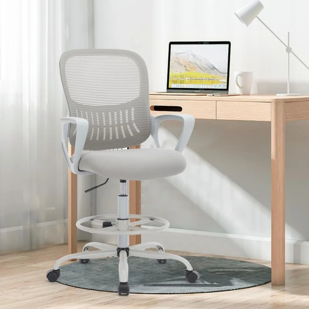 Office Chair, Standing Desk Chairs, Ergonomic Counter Height Office Chairs with Flip-up Armrests and Adjustable Foot-Ring