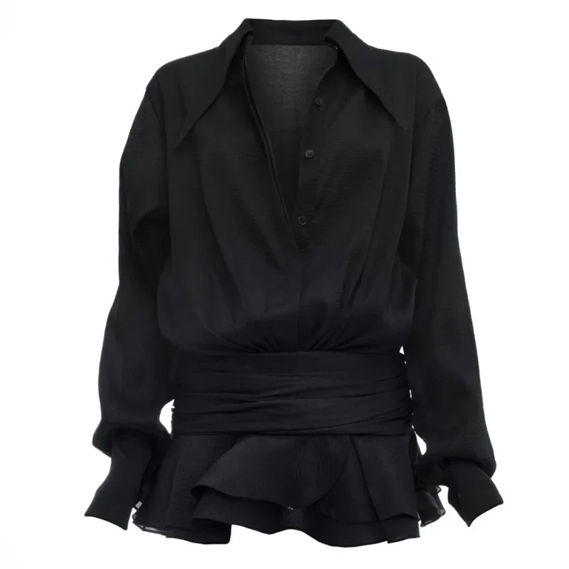 Fashion White Ruffled Mini Dress For Women Cardigan Patchwork See-Through Long Sleeve Sexy Night Club Party Dress Women's